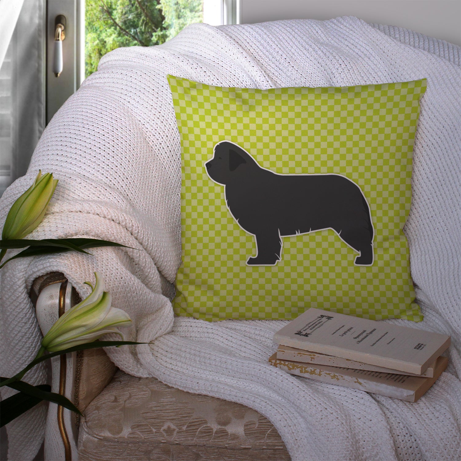 Newfoundland Checkerboard Green Fabric Decorative Pillow BB3864PW1414 - the-store.com