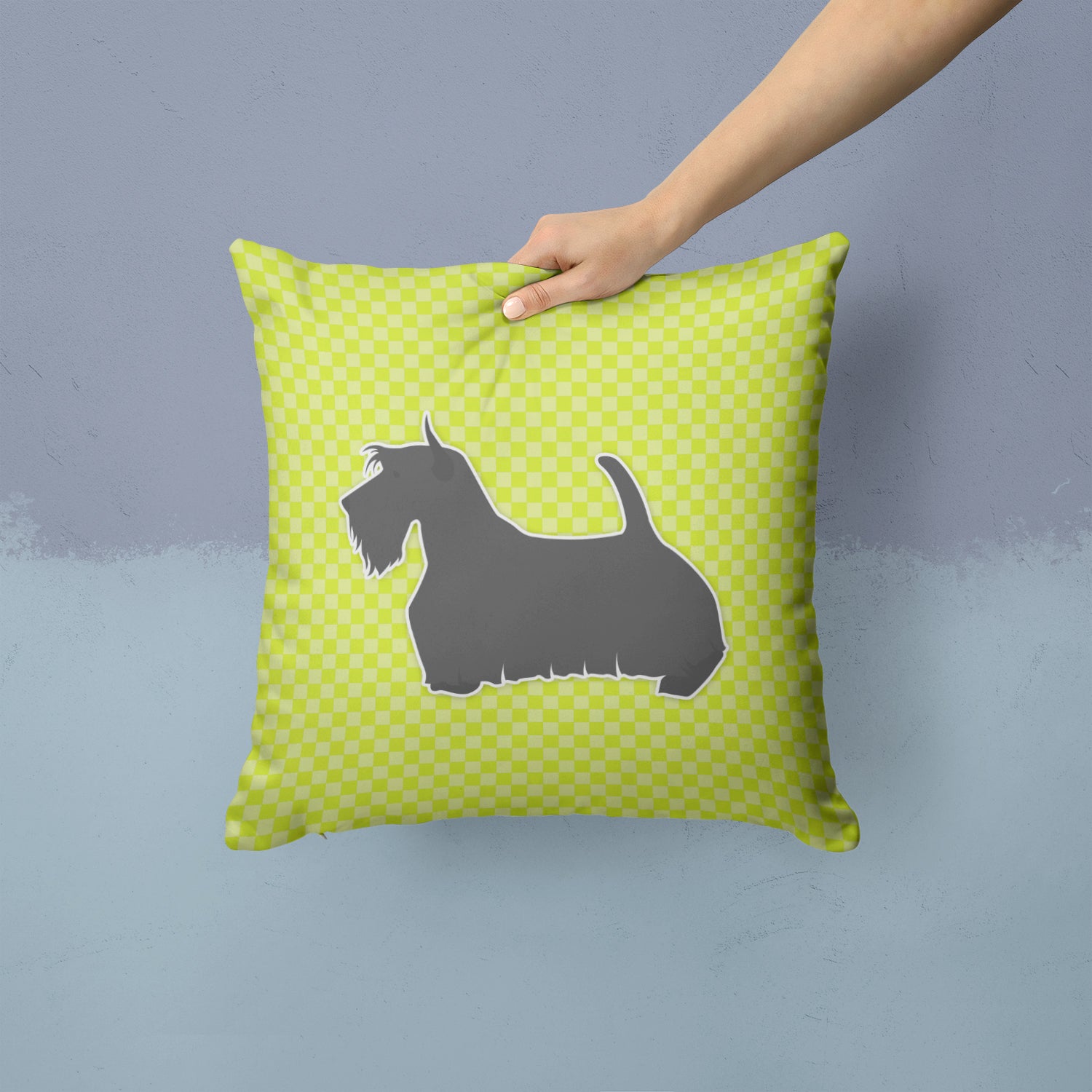 Scottish Terrier Checkerboard Green Fabric Decorative Pillow BB3869PW1414 - the-store.com