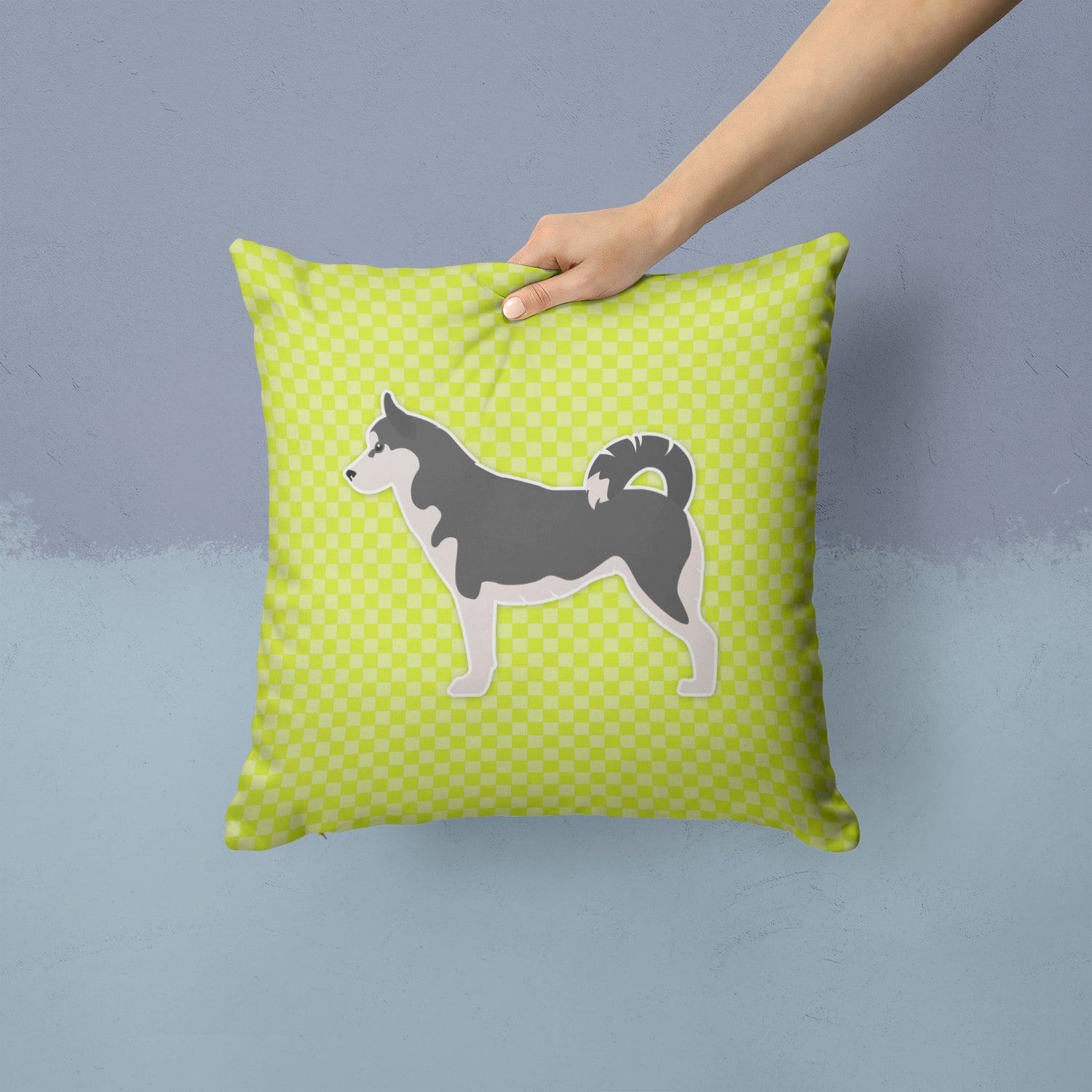 Siberian Husky Checkerboard Green Fabric Decorative Pillow BB3880PW1414 - the-store.com