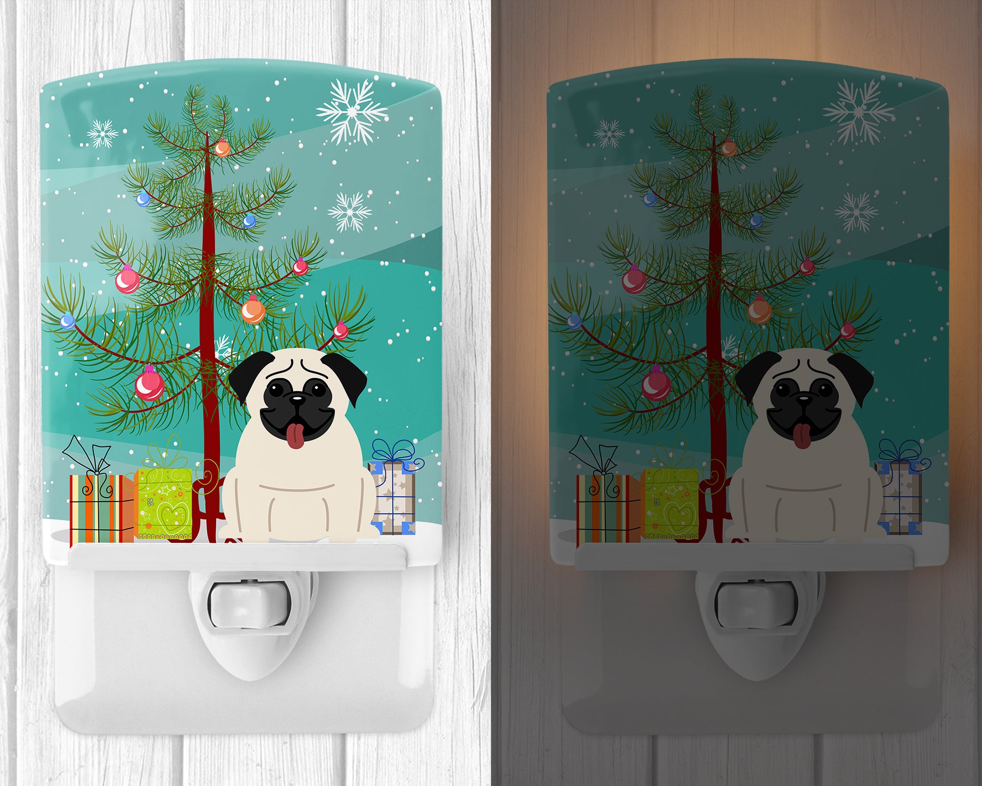 Merry Christmas Tree Pug Cream Ceramic Night Light BB4129CNL - the-store.com