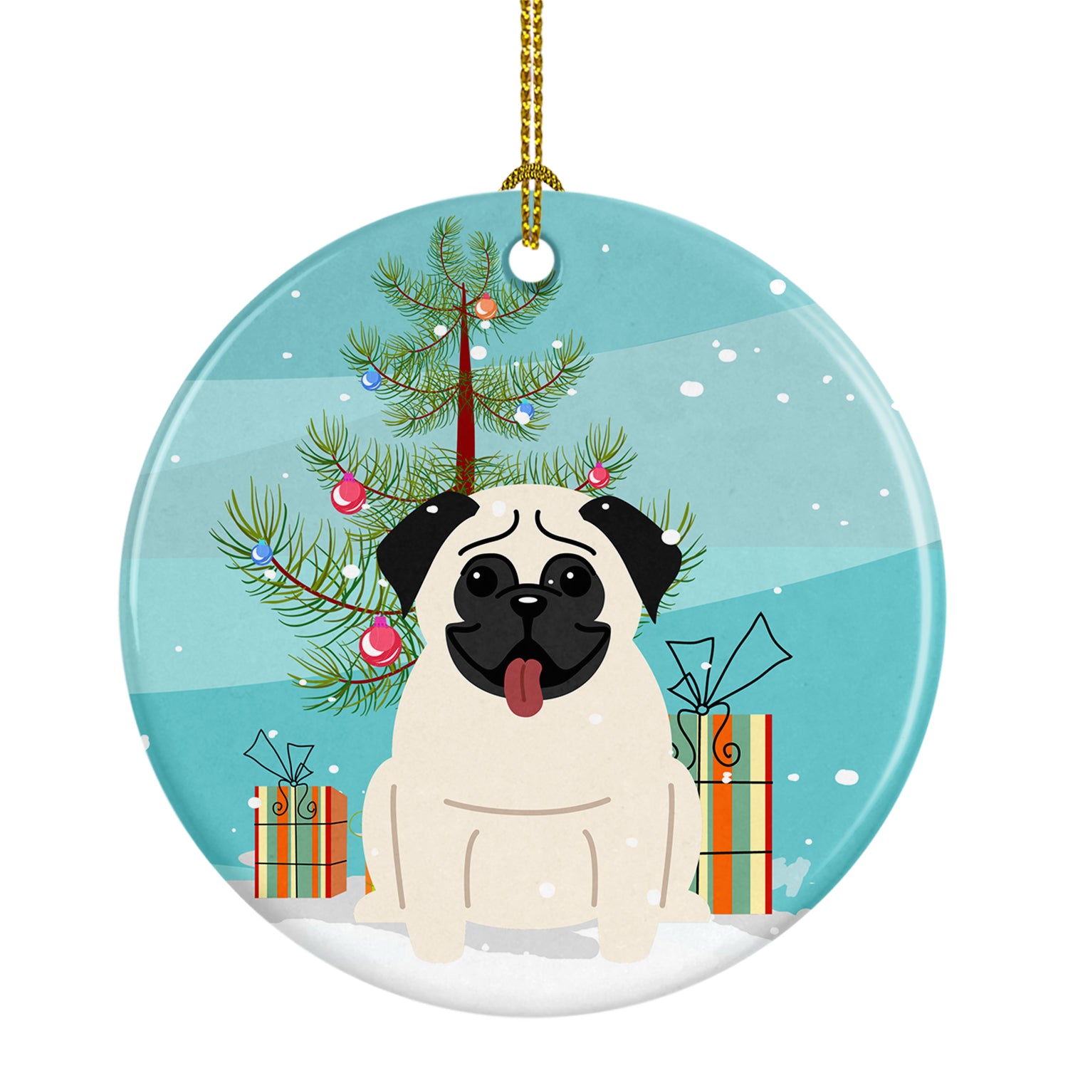 Merry Christmas Tree Pug Cream Ceramic Ornament BB4129CO1 - the-store.com