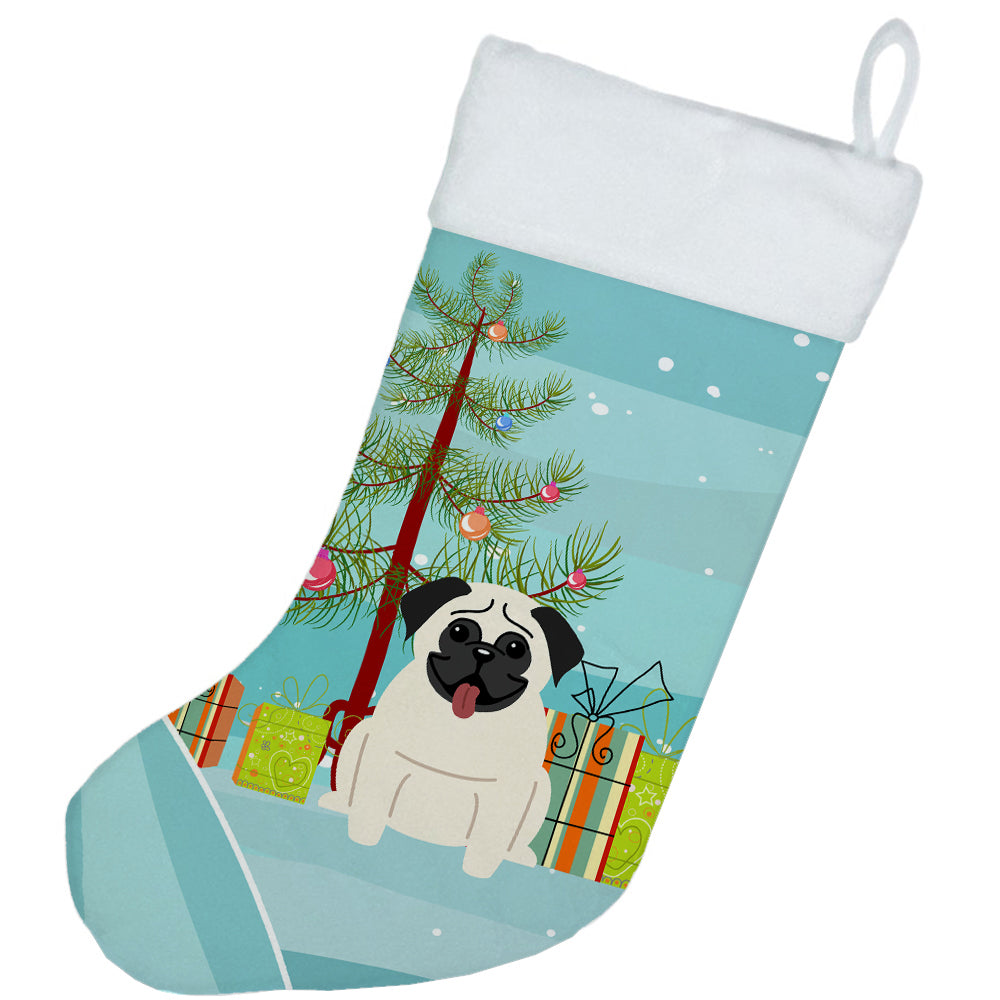 Merry Christmas Tree Pug Cream Christmas Stocking BB4129CS  the-store.com.