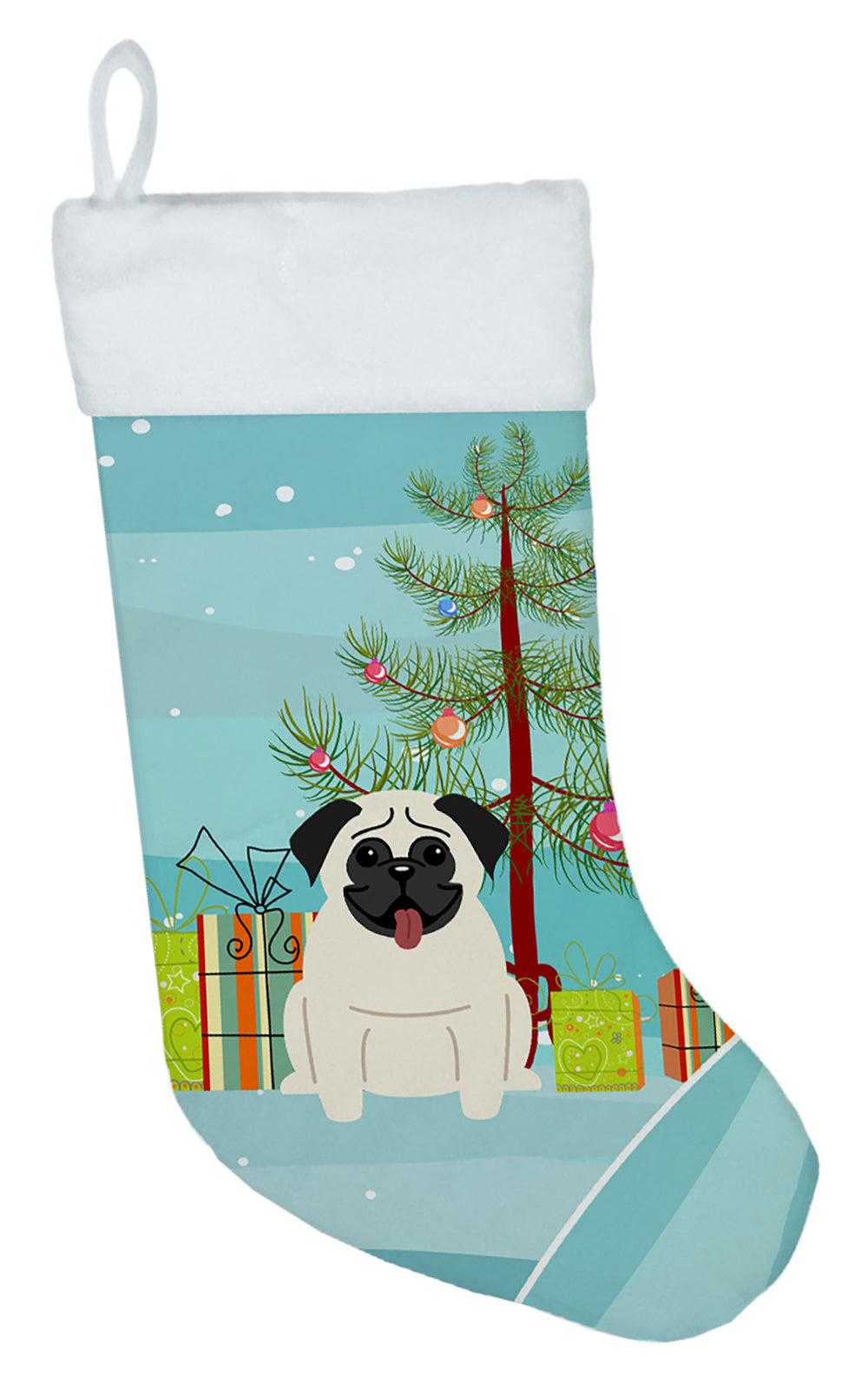 Merry Christmas Tree Pug Cream Christmas Stocking BB4129CS  the-store.com.