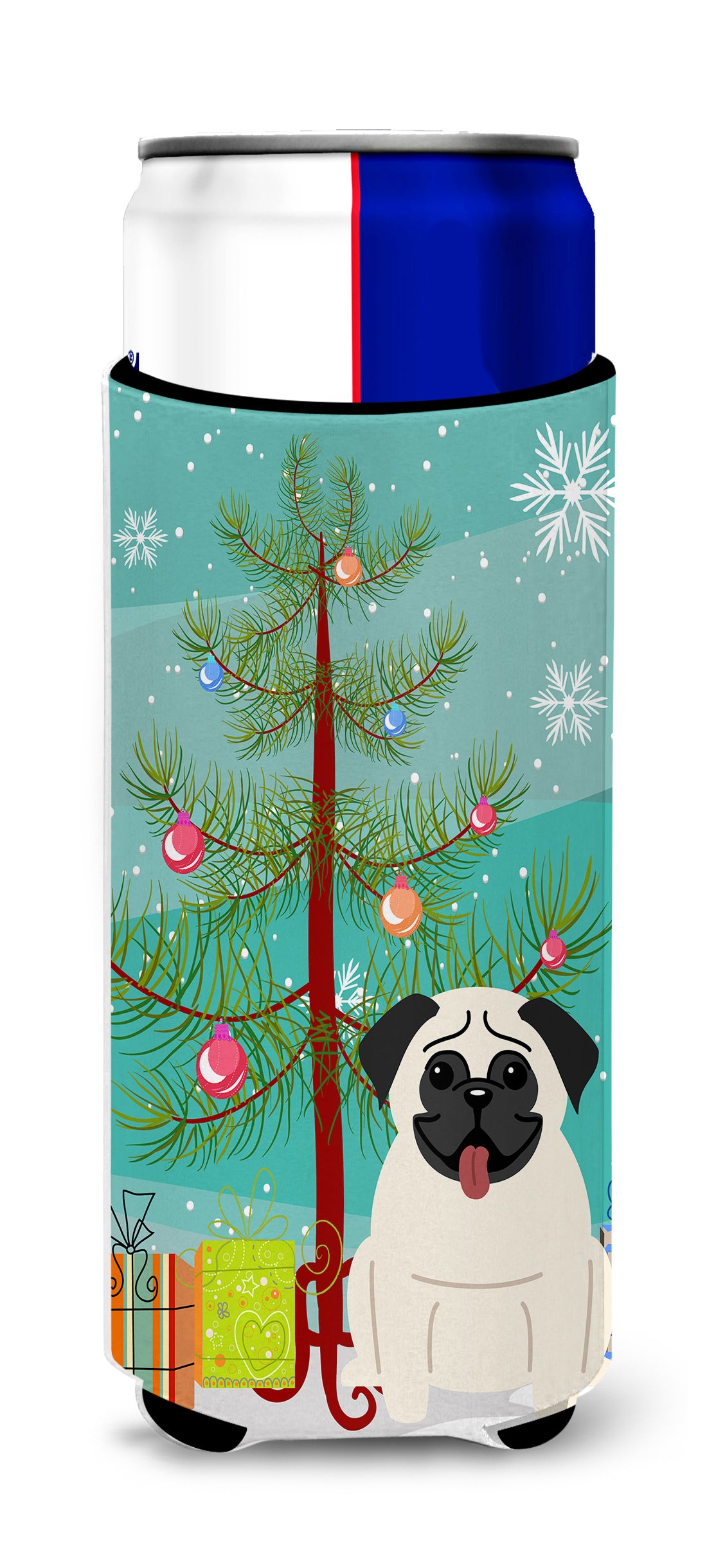 Merry Christmas Tree Pug Cream  Ultra Hugger for slim cans BB4129MUK  the-store.com.