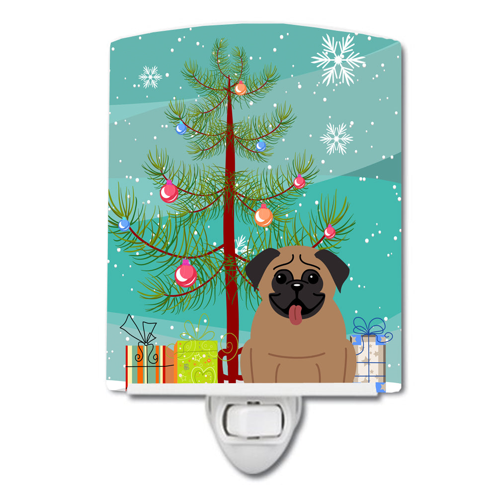 Merry Christmas Tree Pug Brown Ceramic Night Light BB4130CNL - the-store.com