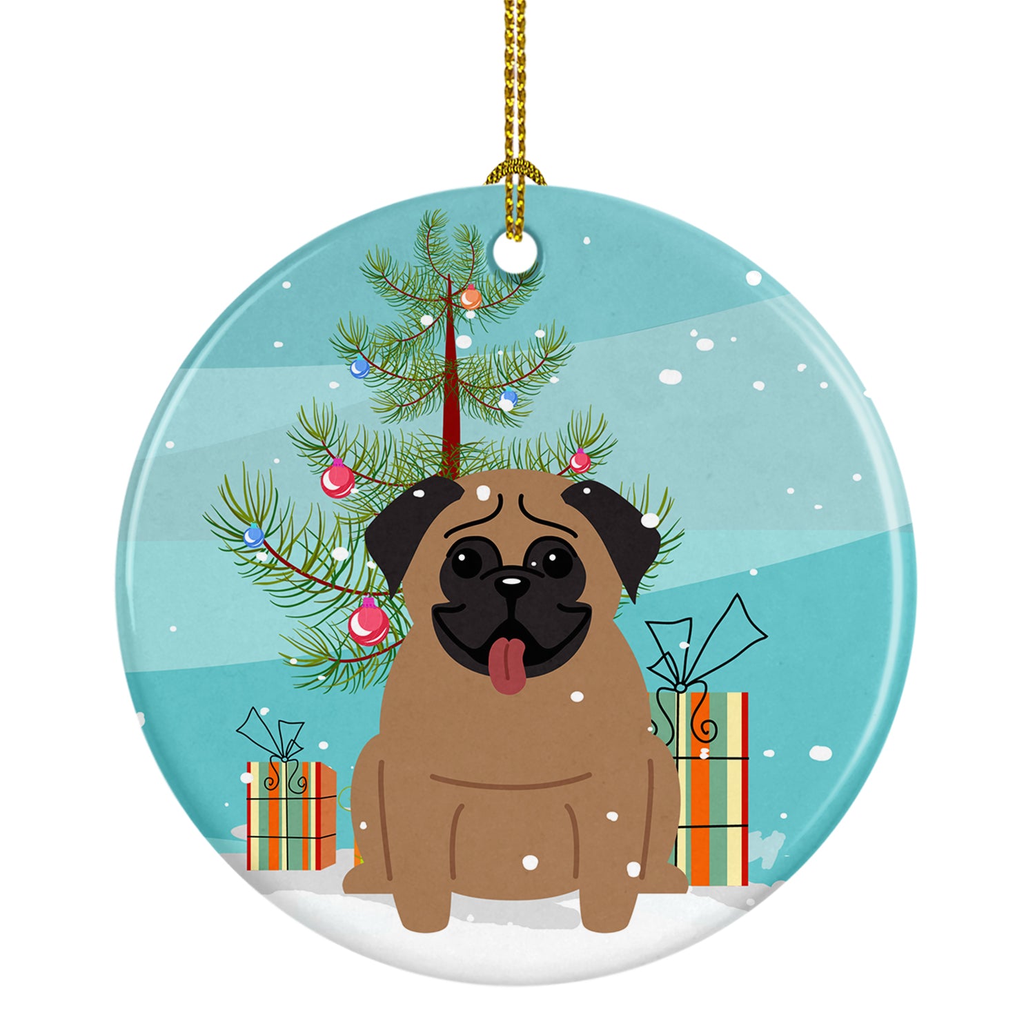 Merry Christmas Tree Pug Brown Ceramic Ornament BB4130CO1 - the-store.com