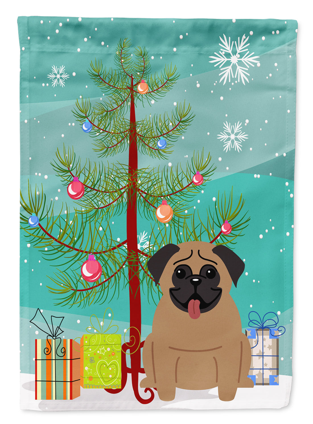 Merry Christmas Tree Pug Brown Flag Garden Size BB4130GF  the-store.com.