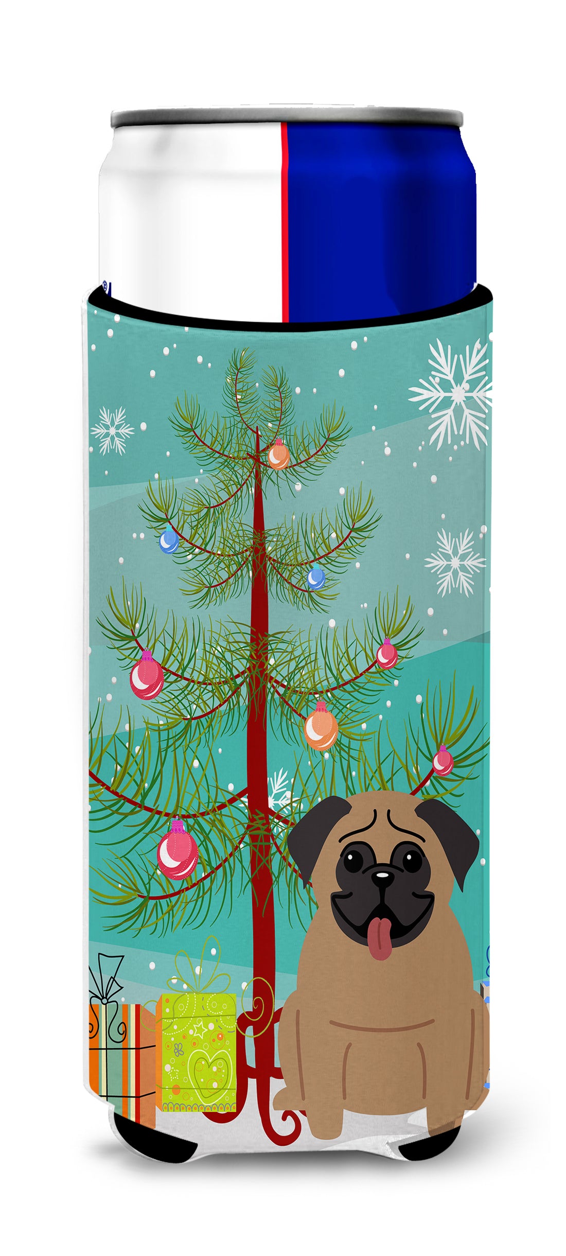 Merry Christmas Tree Pug Brown  Ultra Hugger for slim cans BB4130MUK  the-store.com.