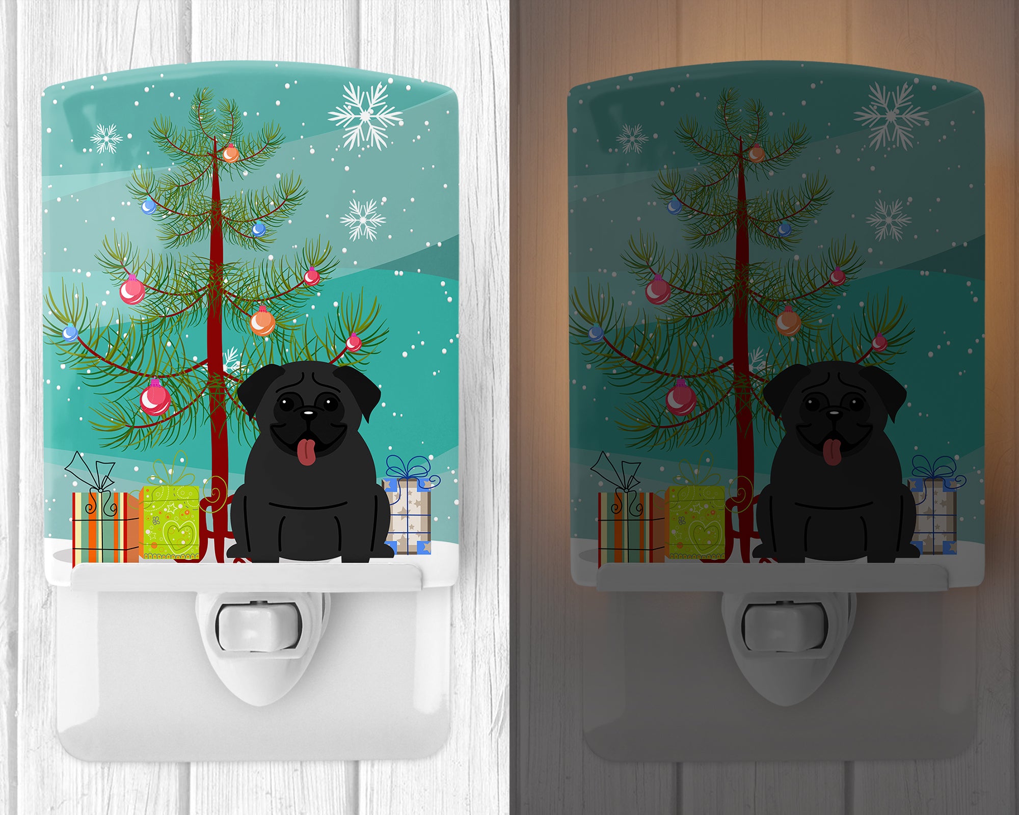 Merry Christmas Tree Pug Black Ceramic Night Light BB4131CNL - the-store.com