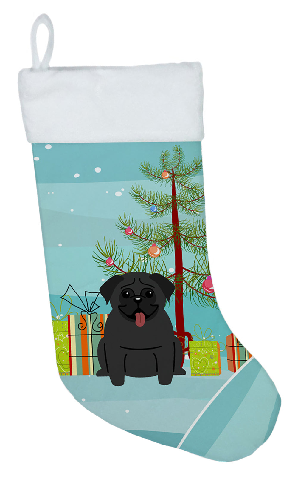 Merry Christmas Tree Pug Black Christmas Stocking BB4131CS  the-store.com.