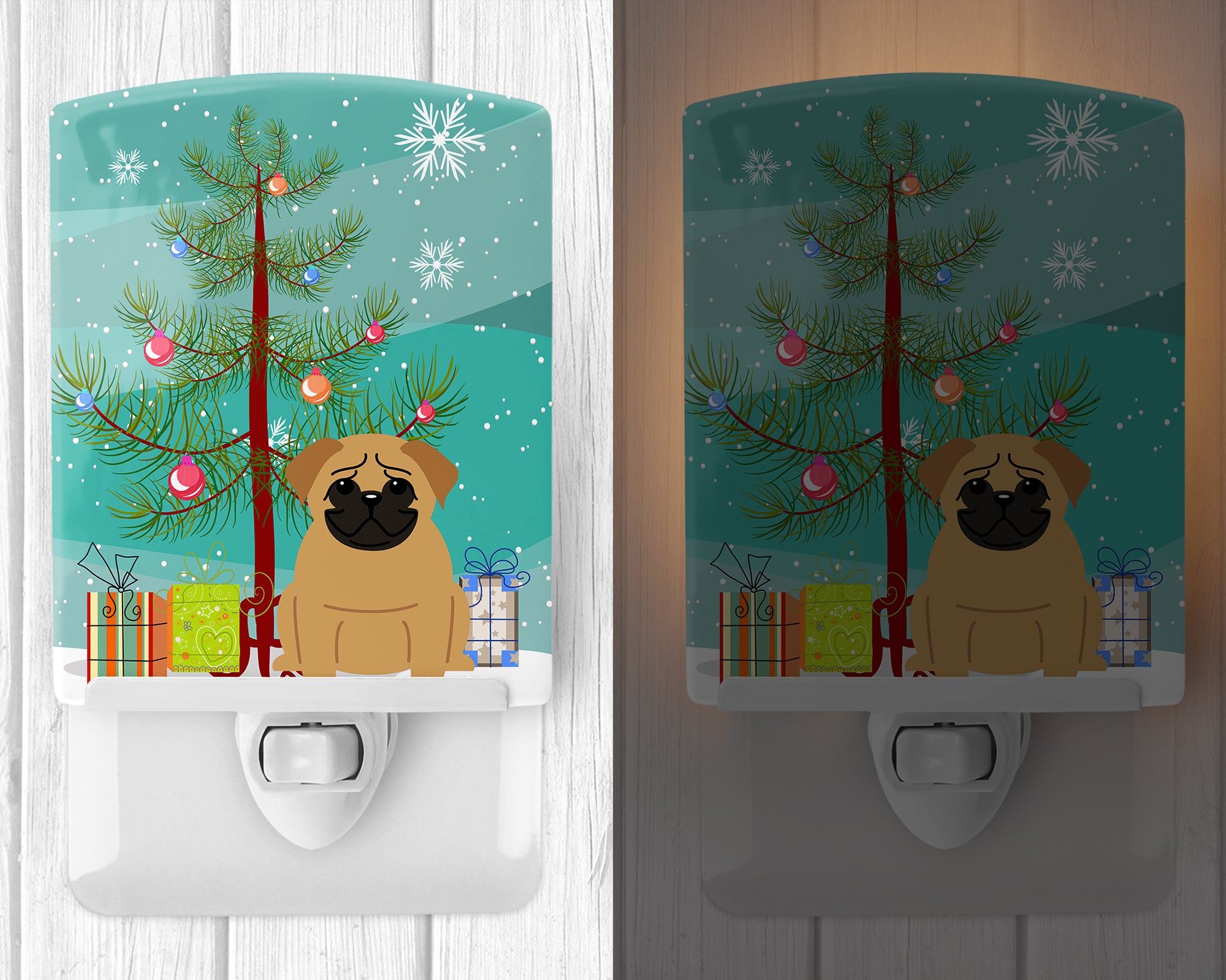 Merry Christmas Tree Pug Brown Ceramic Night Light BB4132CNL - the-store.com