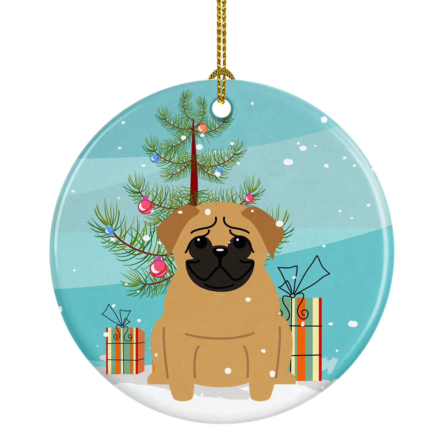 Merry Christmas Tree Pug Brown Ceramic Ornament BB4132CO1 - the-store.com