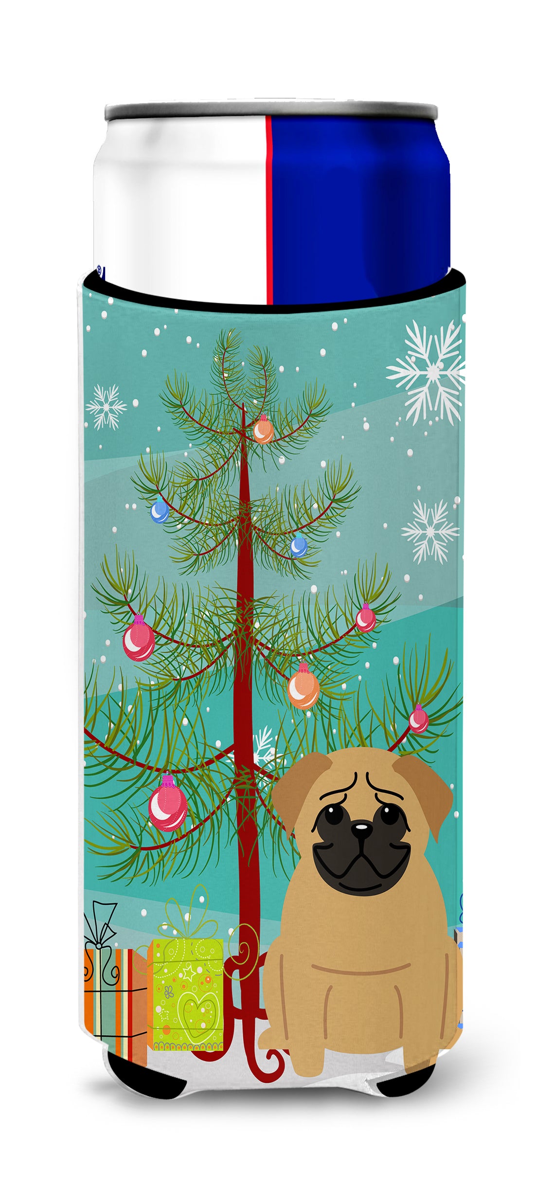 Merry Christmas Tree Pug Brown  Ultra Hugger for slim cans BB4132MUK  the-store.com.