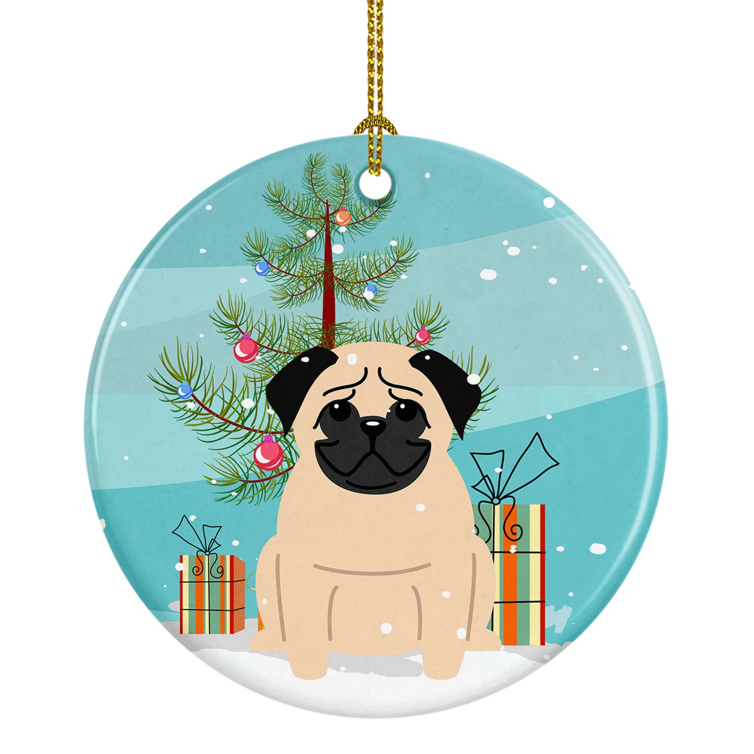 Merry Christmas Tree Pug Fawn Ceramic Ornament BB4133CO1 - the-store.com