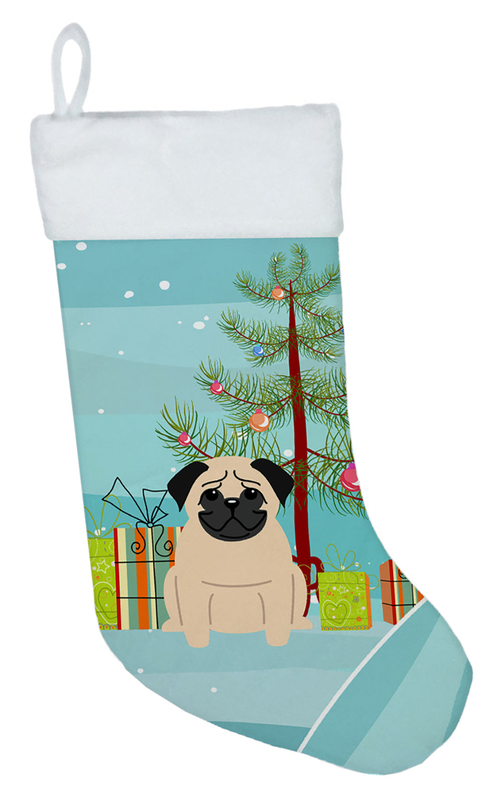 Merry Christmas Tree Pug Fawn Christmas Stocking BB4133CS  the-store.com.