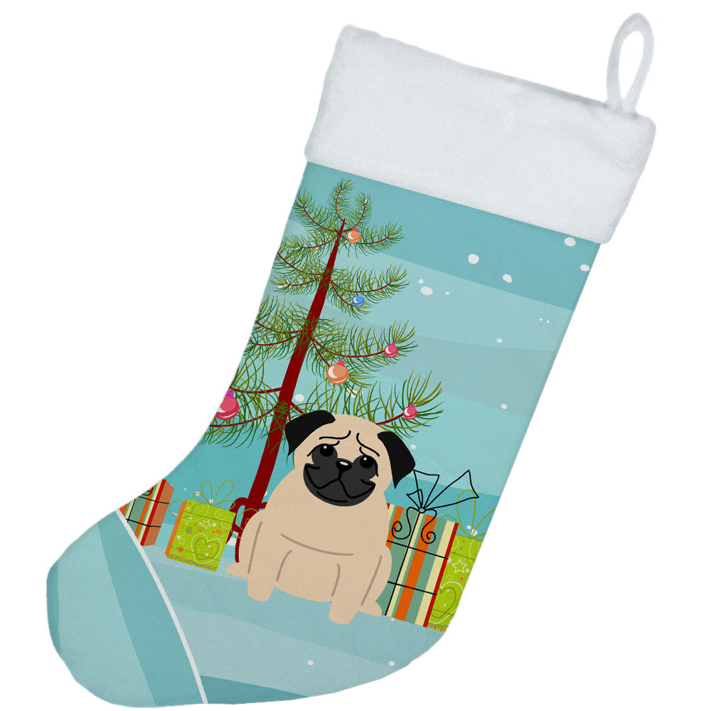 Merry Christmas Tree Pug Fawn Christmas Stocking BB4133CS  the-store.com.