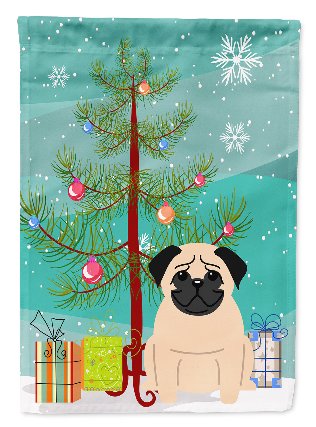 Merry Christmas Tree Pug Fawn Flag Garden Size BB4133GF  the-store.com.