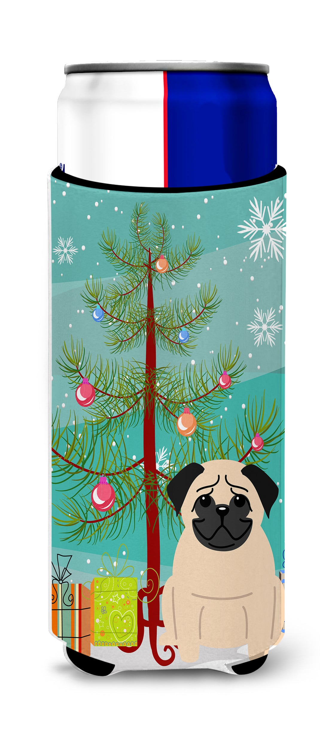 Merry Christmas Tree Pug Fawn  Ultra Hugger for slim cans BB4133MUK  the-store.com.