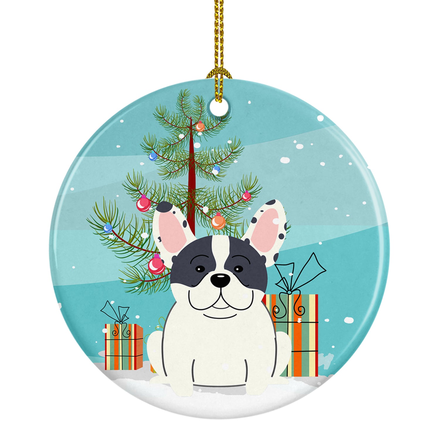 Merry Christmas Tree French Bulldog Piebald Ceramic Ornament BB4136CO1 - the-store.com