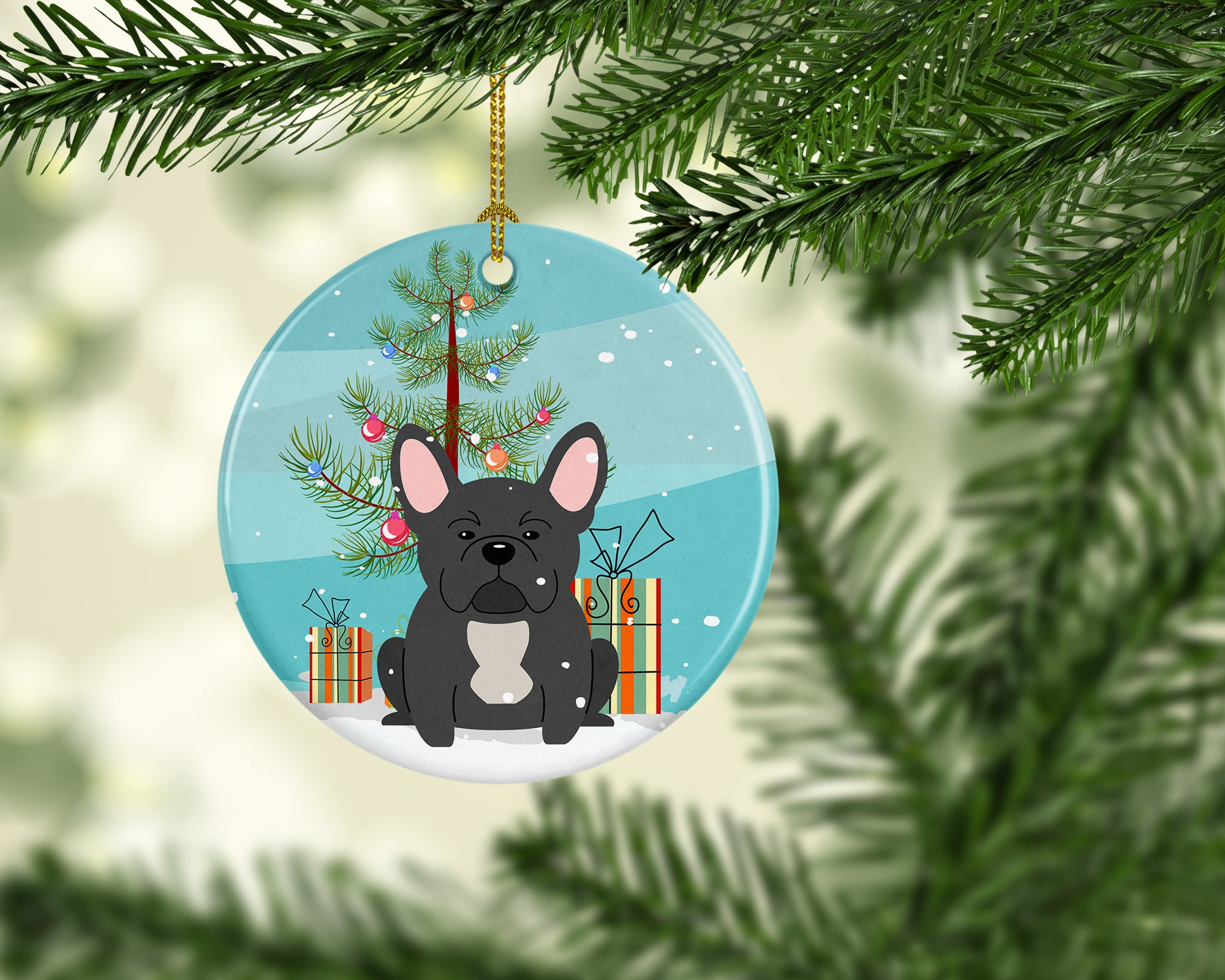 Merry Christmas Tree French Bulldog Black Ceramic Ornament BB4139CO1 - the-store.com