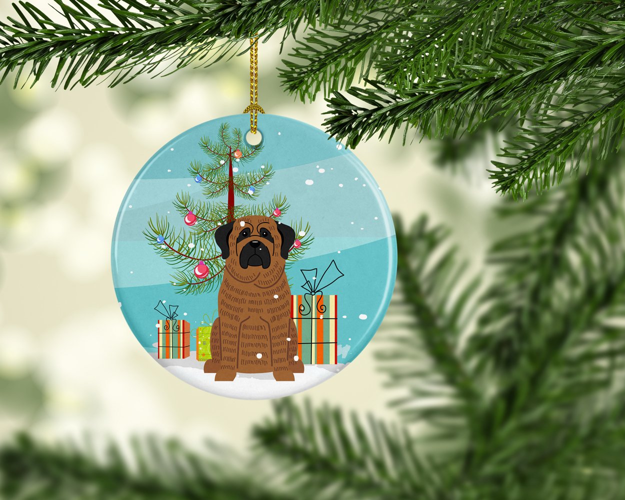 Merry Christmas Tree Mastiff Brindle Ceramic Ornament BB4140CO1 by Caroline's Treasures