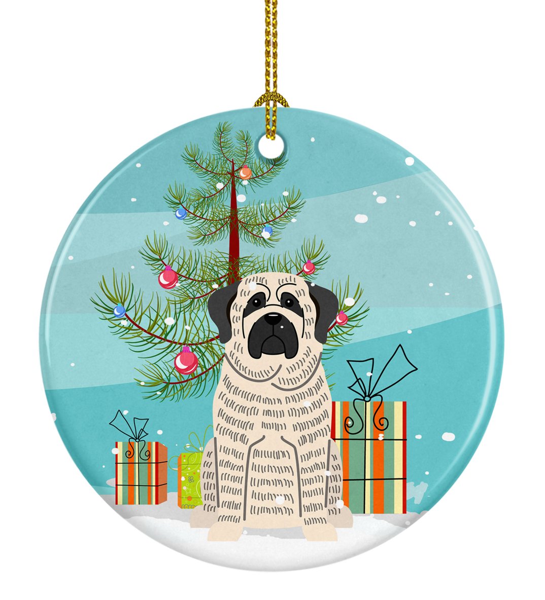 Merry Christmas Tree Mastiff Brindle White Ceramic Ornament BB4141CO1 by Caroline's Treasures