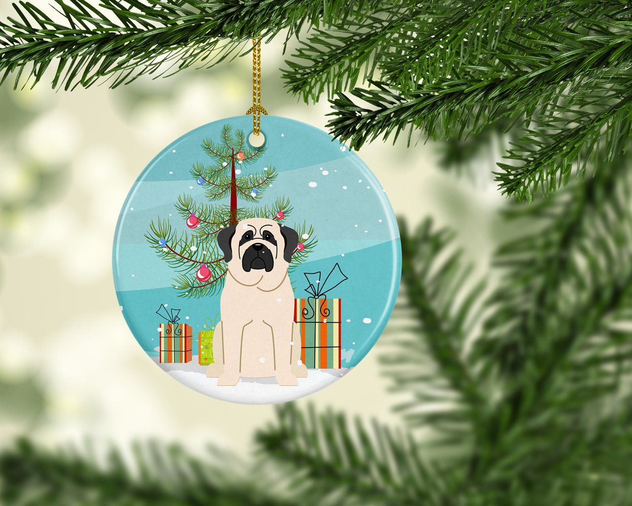 Merry Christmas Tree Mastiff White Ceramic Ornament BB4142CO1 by Caroline's Treasures