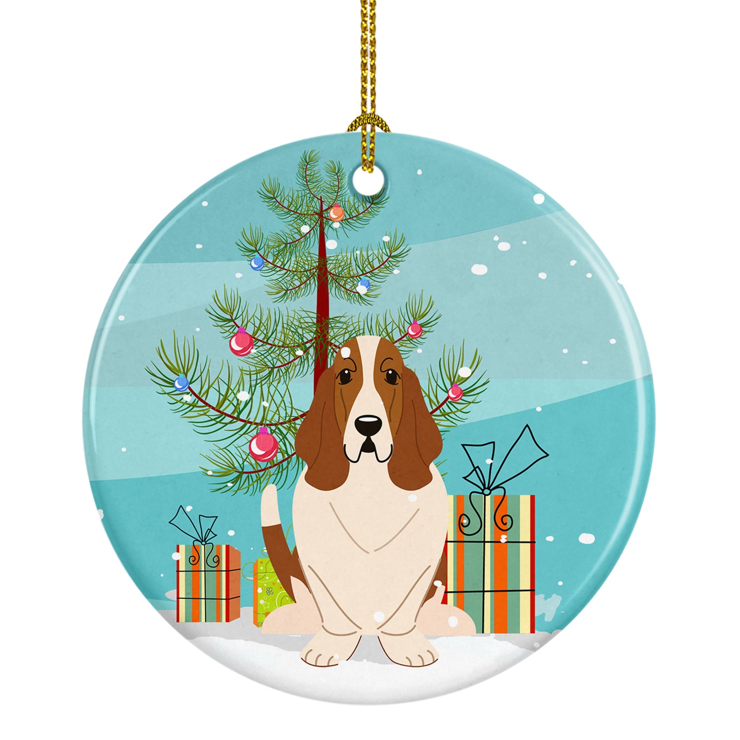 Merry Christmas Tree Basset Hound Ceramic Ornament BB4146CO1 - the-store.com