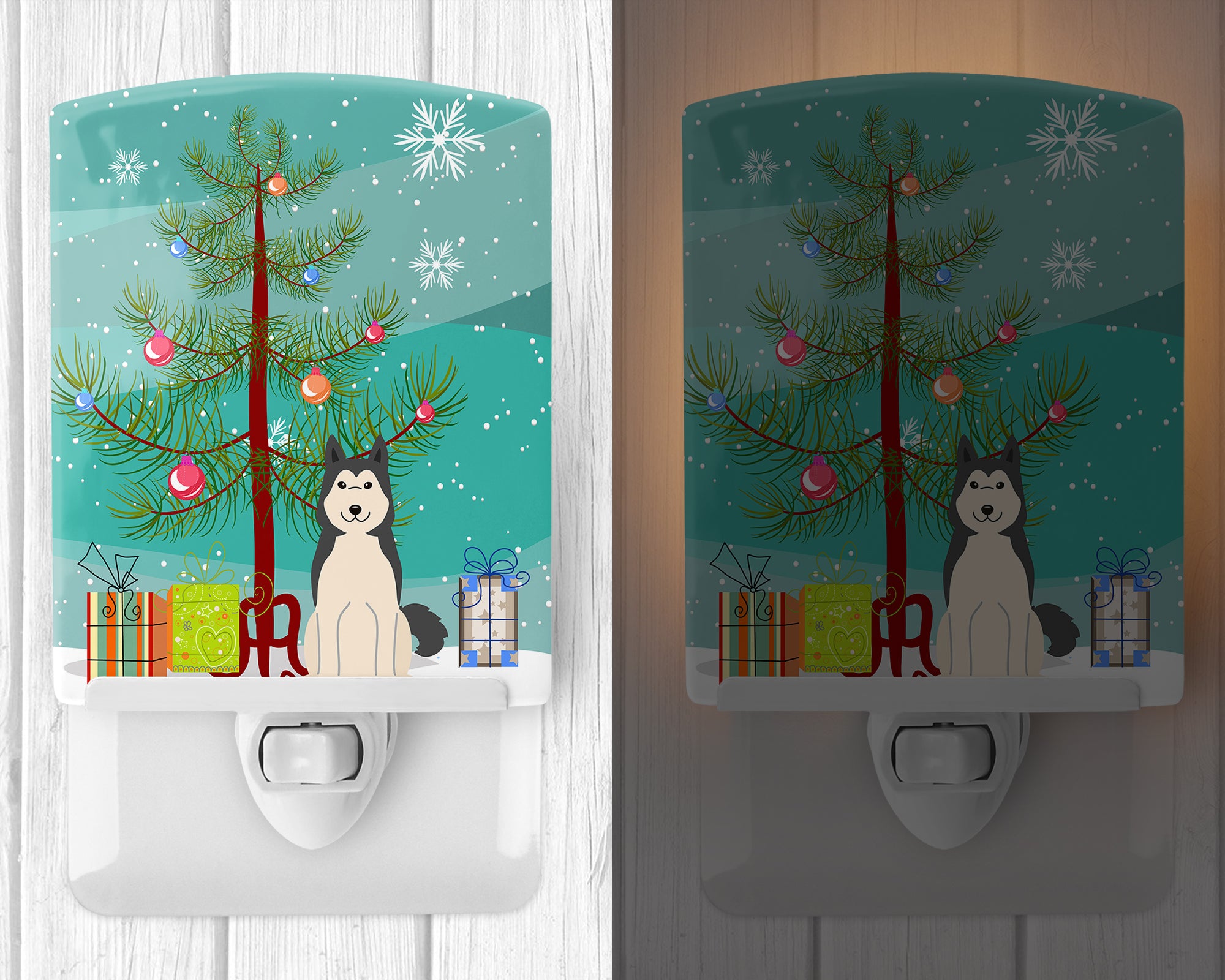 Merry Christmas Tree West Siberian Laika Spitz Ceramic Night Light BB4150CNL - the-store.com