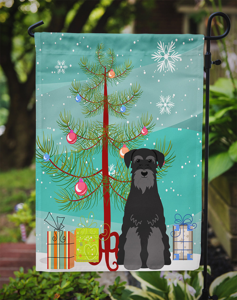 Merry Christmas Tree Standard Schnauzer Black Flag Garden Size BB4157GF  the-store.com.