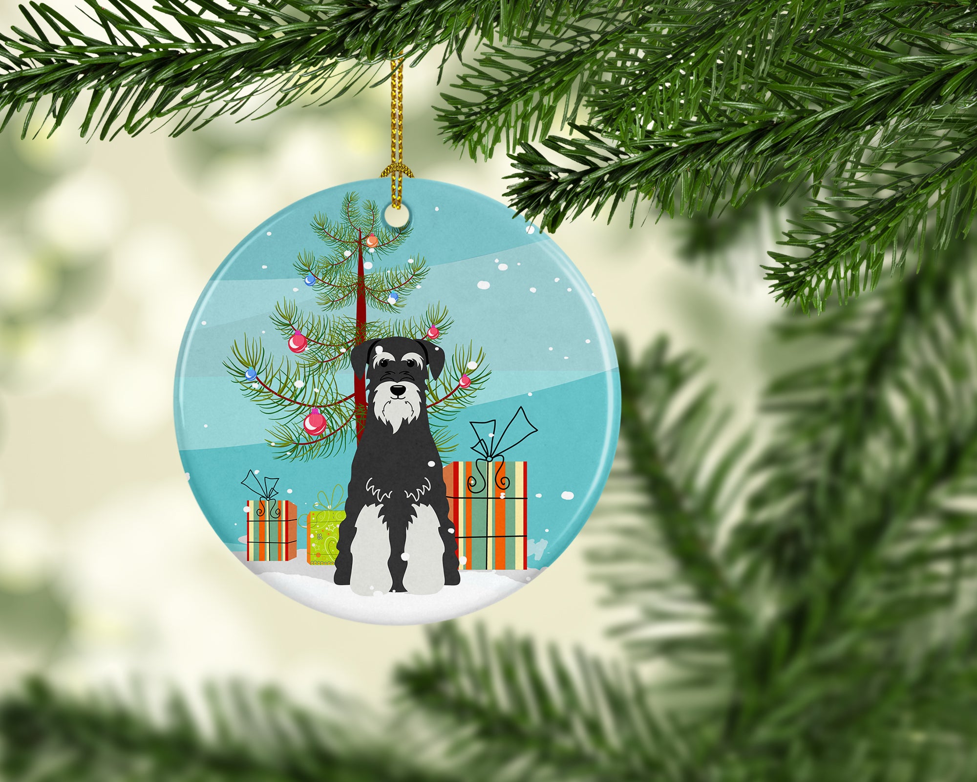 Merry Christmas Tree Standard Schnauzer Salt and Pepper Ceramic Ornament BB4158CO1 - the-store.com