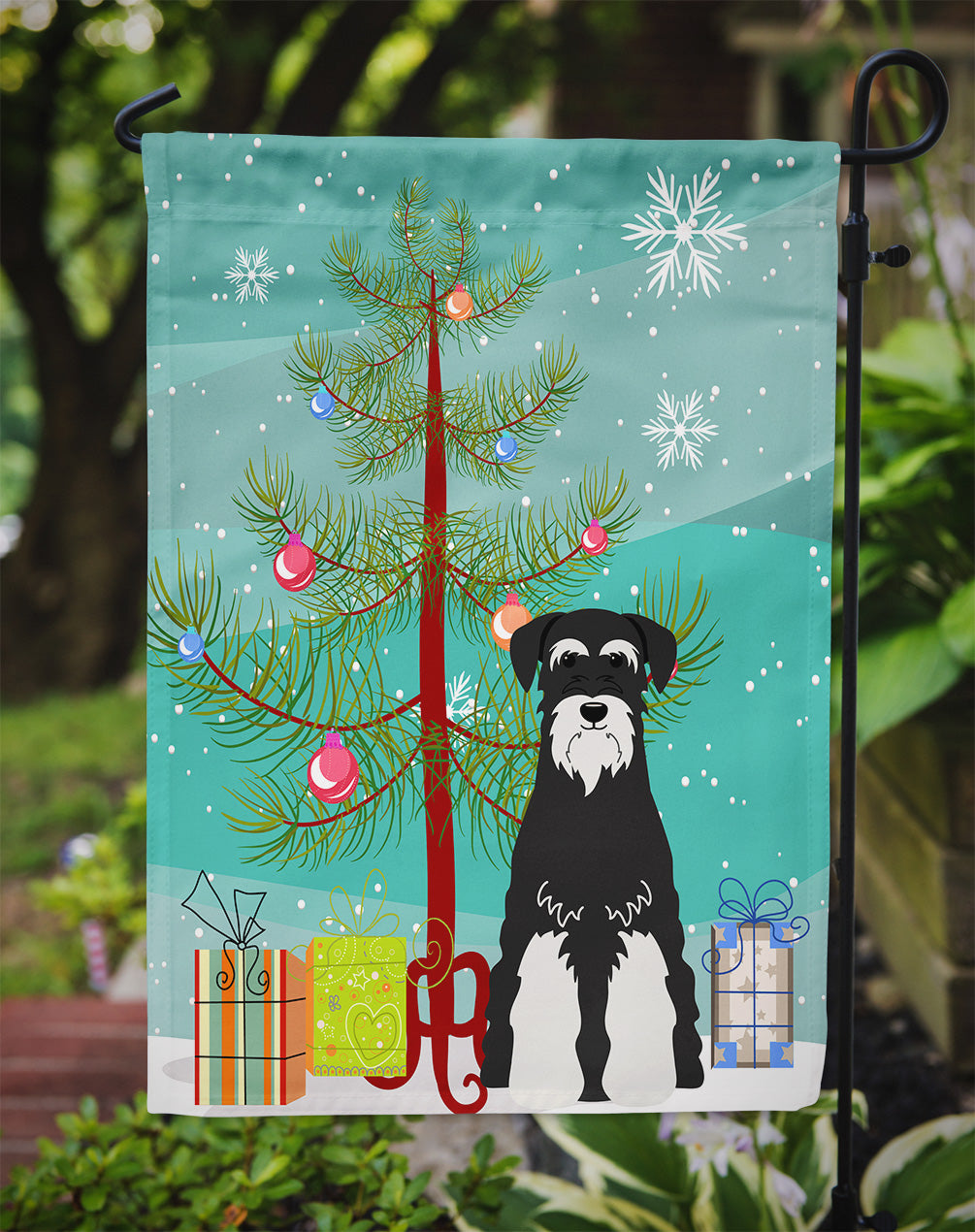 Merry Christmas Tree Standard Schnauzer Salt and Pepper Flag Garden Size BB4158GF  the-store.com.