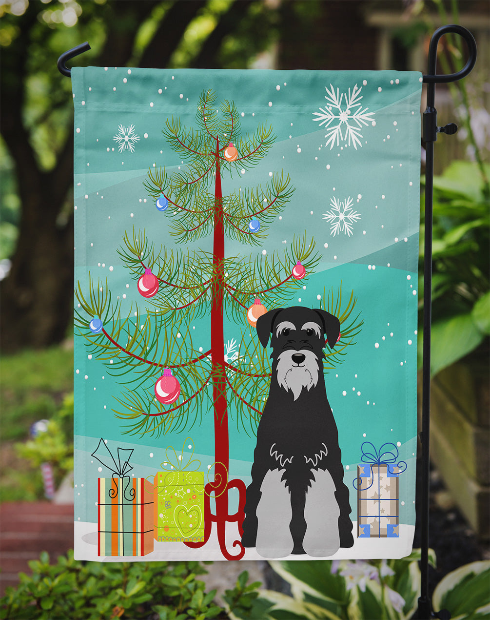 Merry Christmas Tree Standard Schnauzer Black Grey Flag Garden Size BB4159GF  the-store.com.