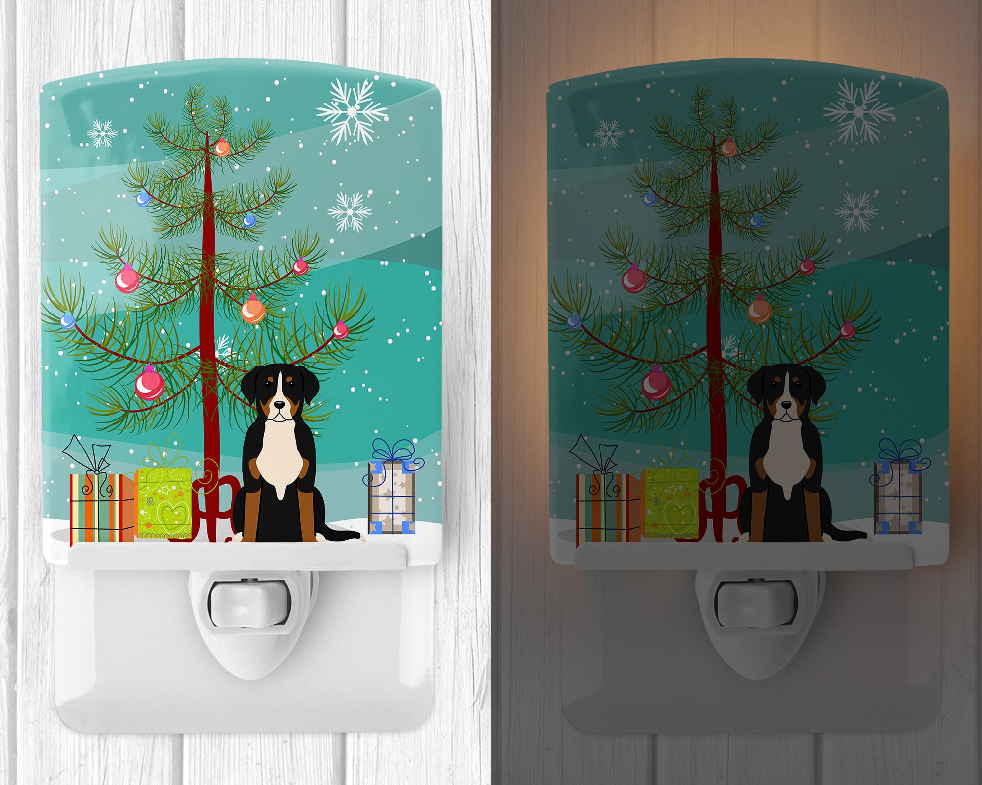 Merry Christmas Tree Greater Swiss Mountain Dog Ceramic Night Light BB4162CNL - the-store.com