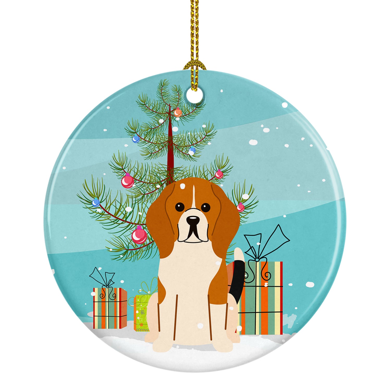 Merry Christmas Tree Beagle Tricolor Ceramic Ornament BB4165CO1 - the-store.com