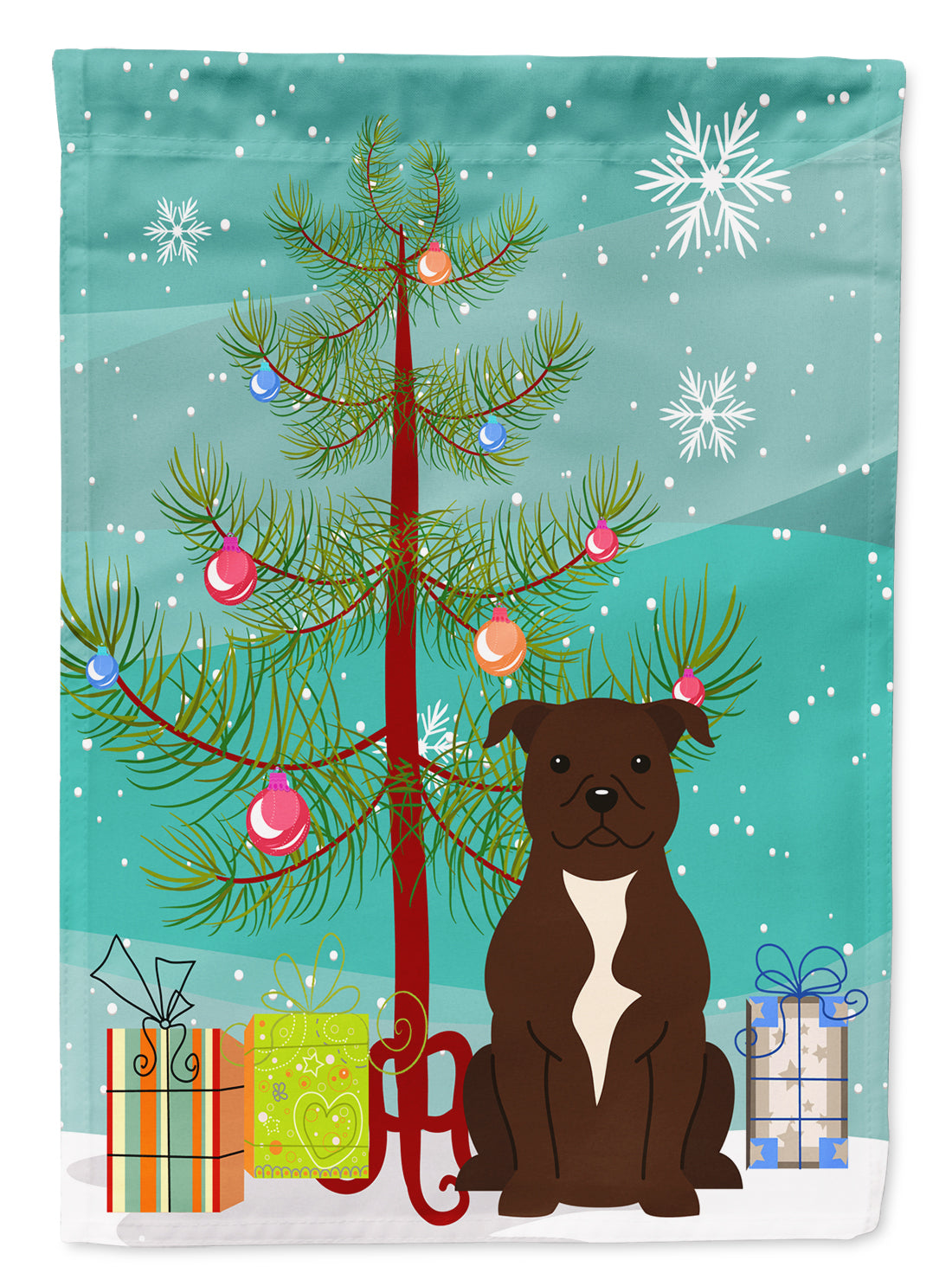 Merry Christmas Tree Staffordshire Bull Terrier Chocolate Flag Garden Size BB4173GF  the-store.com.