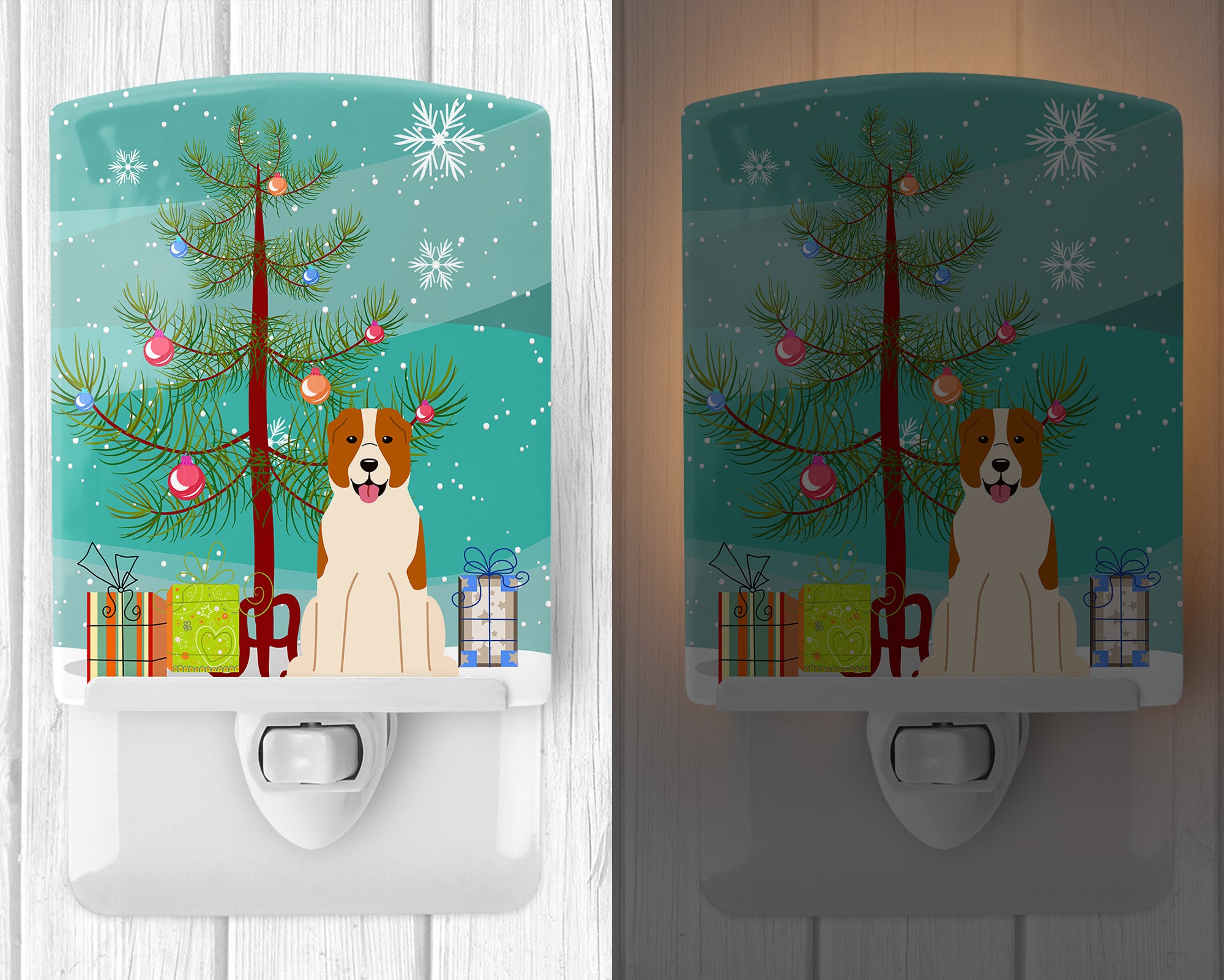 Merry Christmas Tree Central Asian Shepherd Dog Ceramic Night Light BB4174CNL - the-store.com