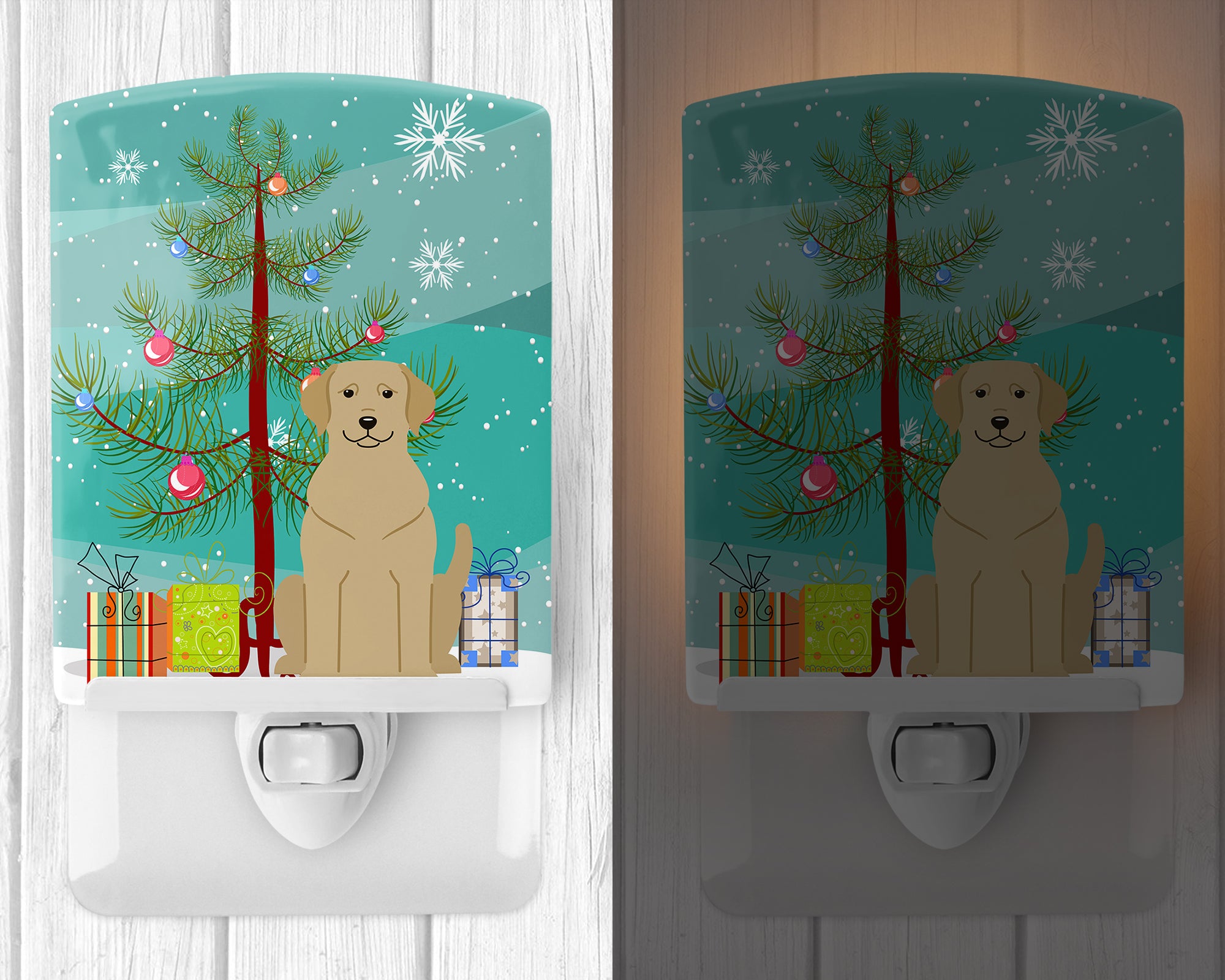 Merry Christmas Tree Yellow Labrador Ceramic Night Light BB4180CNL - the-store.com