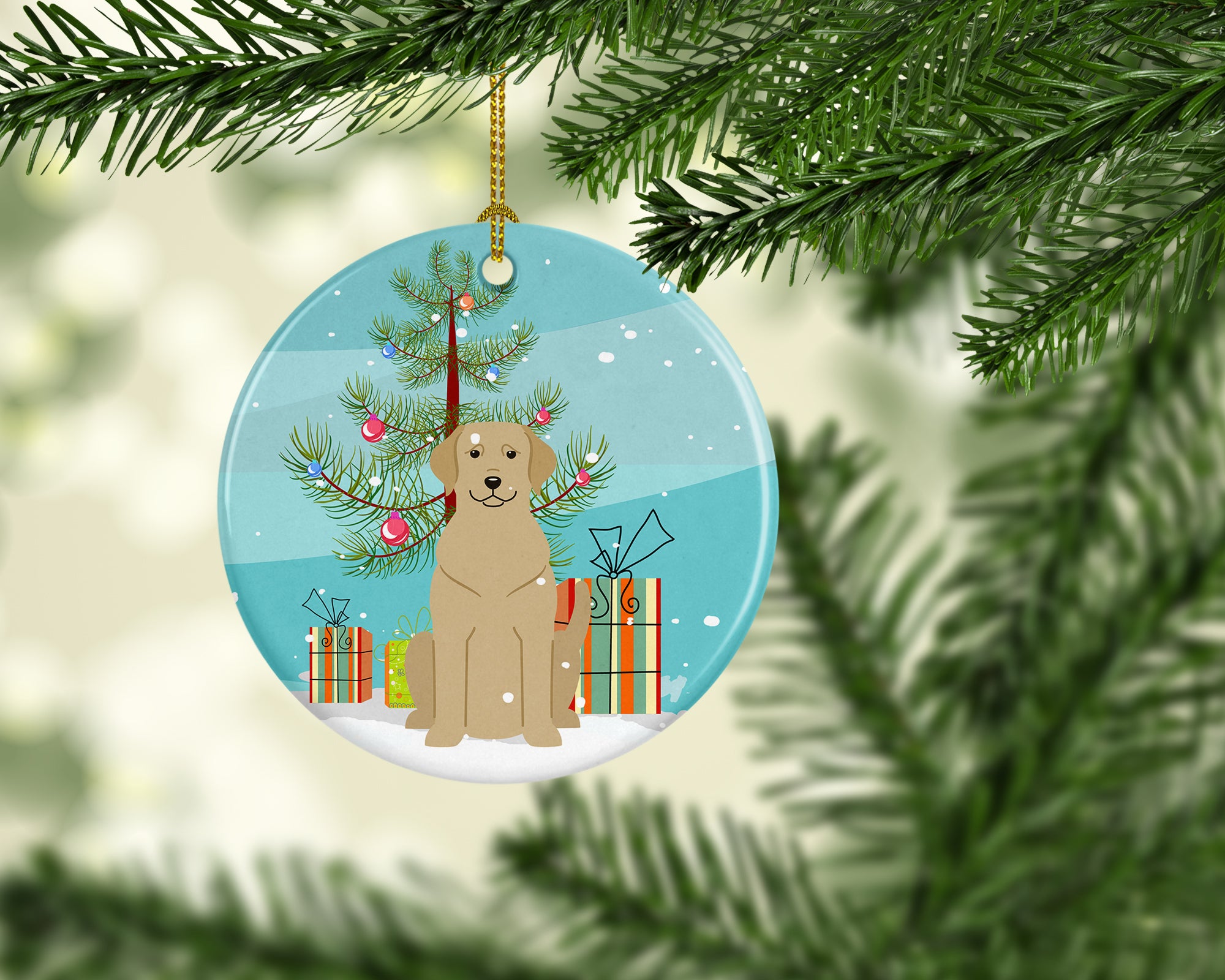 Merry Christmas Tree Yellow Labrador Ceramic Ornament BB4180CO1 - the-store.com