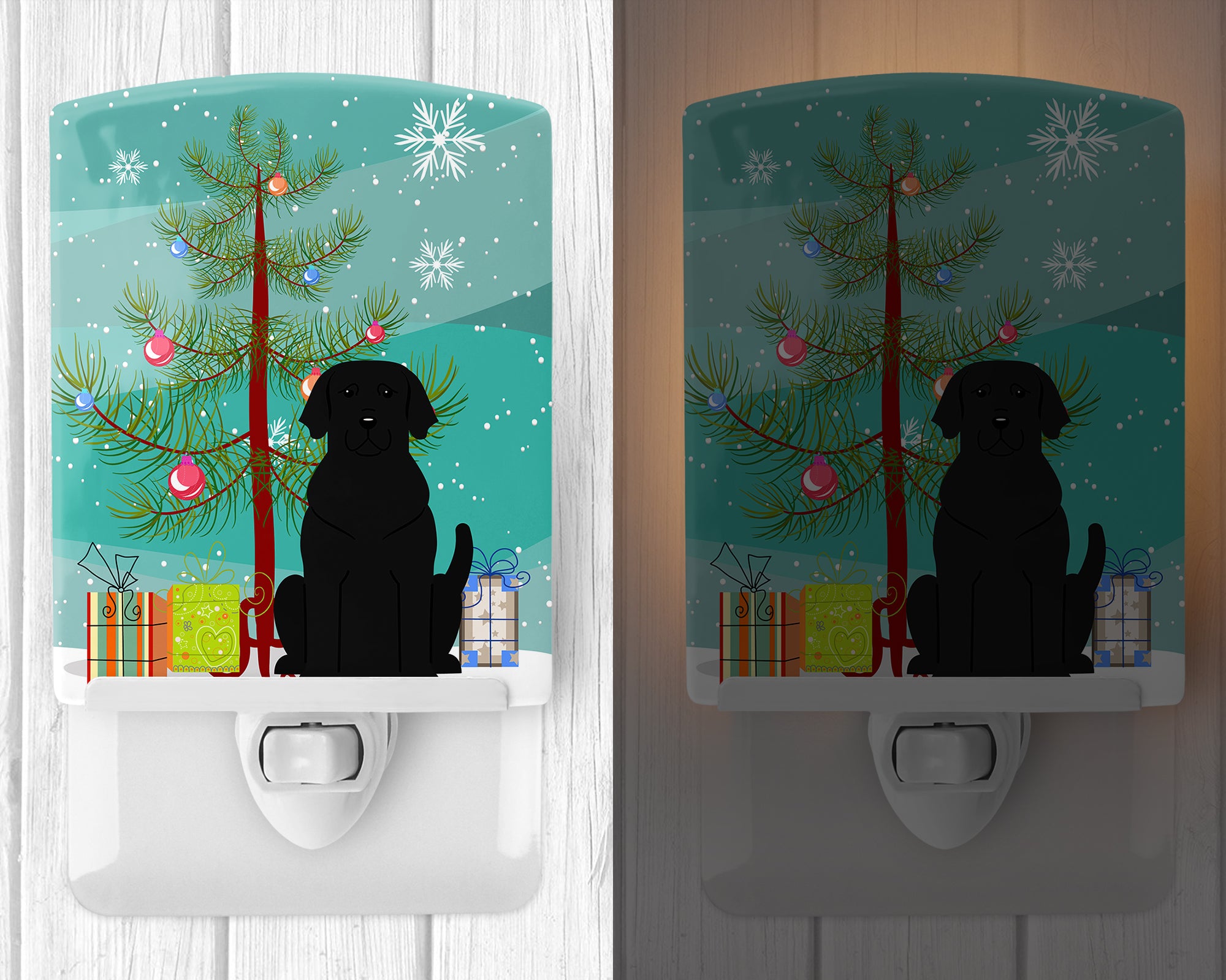 Merry Christmas Tree Black Labrador Ceramic Night Light BB4182CNL - the-store.com