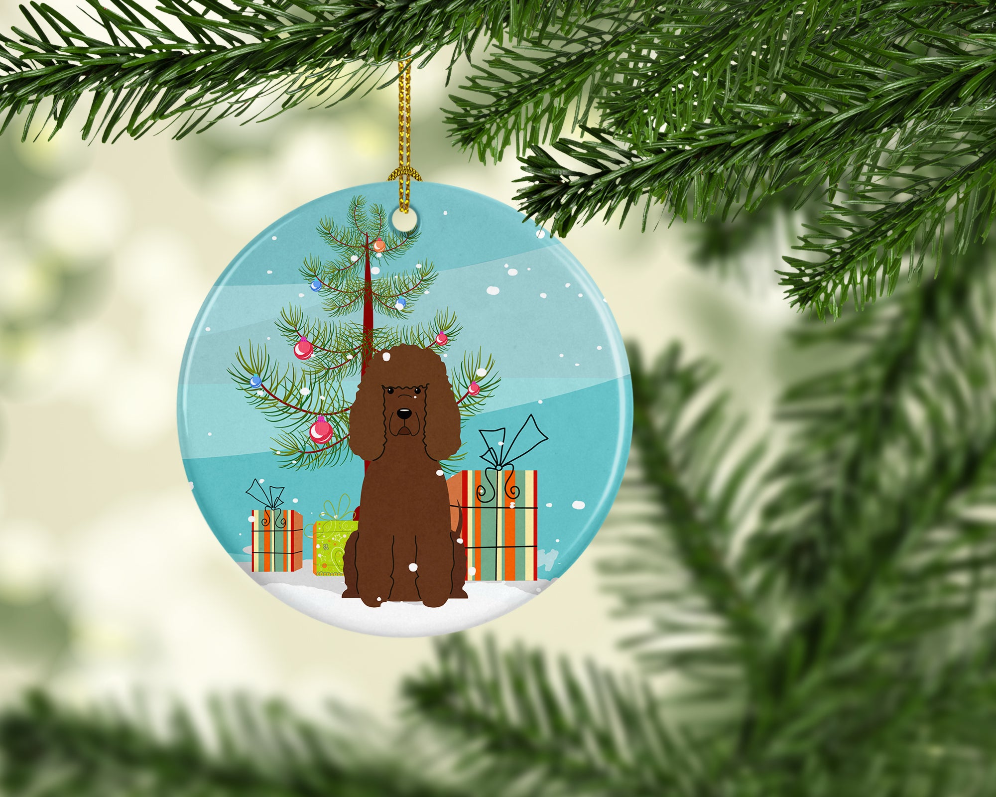 Merry Christmas Tree Irish Water Spaniel Ceramic Ornament BB4188CO1 - the-store.com