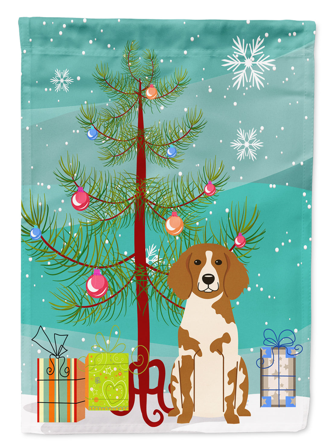 Merry Christmas Tree Brittany Spaniel Flag Garden Size BB4197GF  the-store.com.