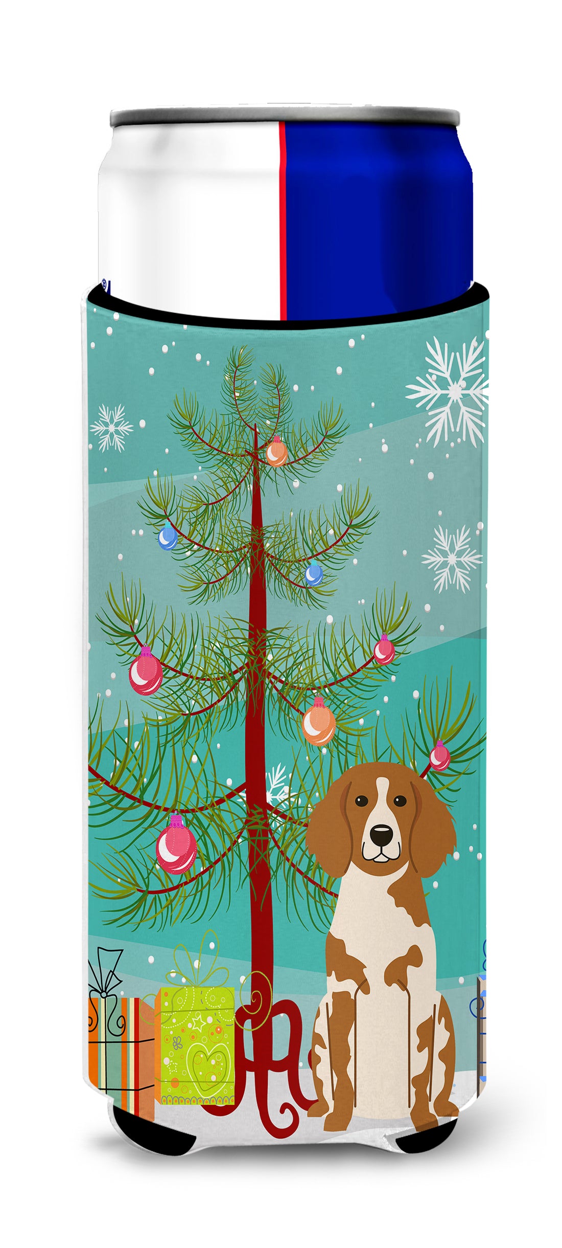 Merry Christmas Tree Brittany Spaniel  Ultra Hugger for slim cans BB4197MUK  the-store.com.