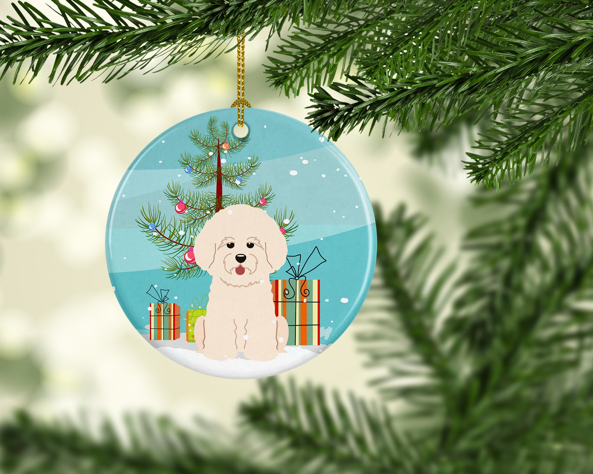 Merry Christmas Tree Bichon Frise Ceramic Ornament BB4200CO1 - the-store.com