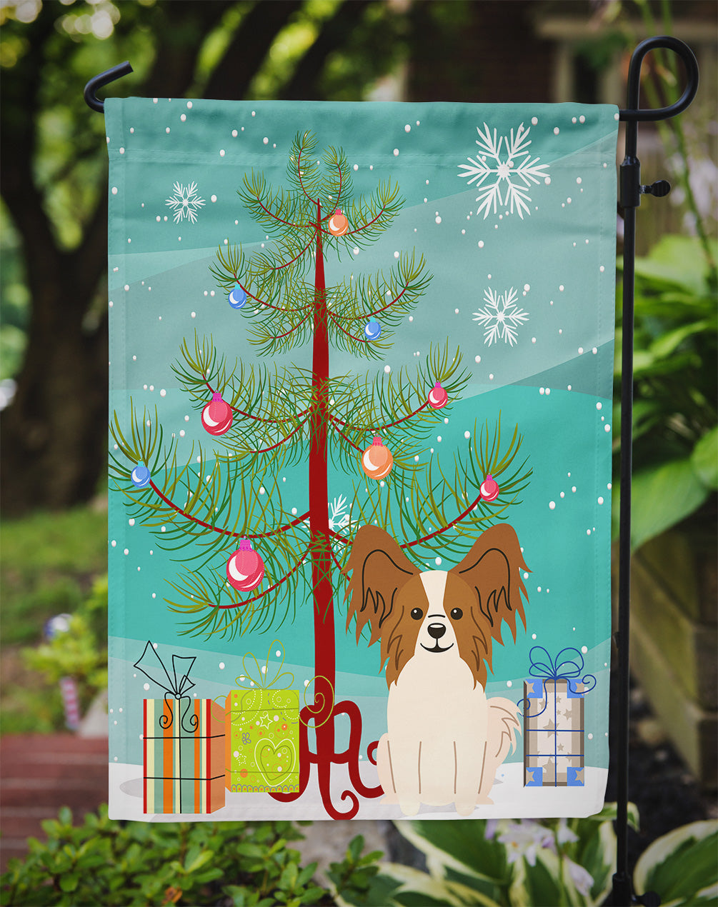 Merry Christmas Tree Papillon Red White Flag Garden Size BB4203GF  the-store.com.
