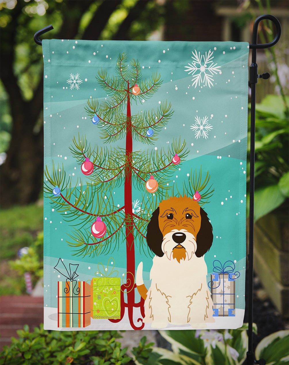 Merry Christmas Tree Petit Basset Griffon Veenden Flag Garden Size BB4204GF  the-store.com.