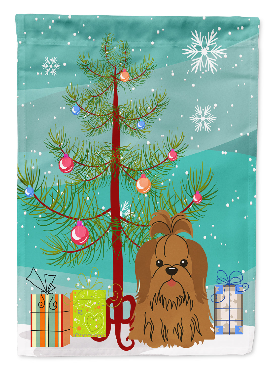 Merry Christmas Tree Shih Tzu Silver Chocolate Flag Garden Size BB4211GF  the-store.com.