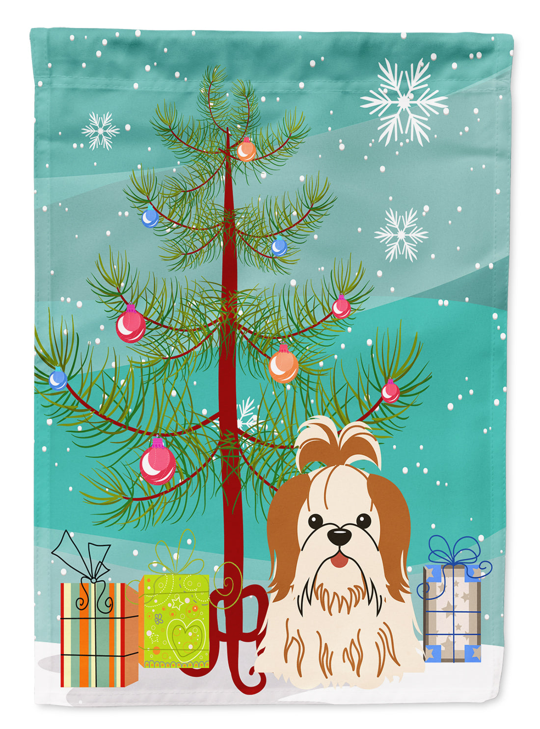 Merry Christmas Tree Shih Tzu Red White Flag Garden Size BB4212GF  the-store.com.