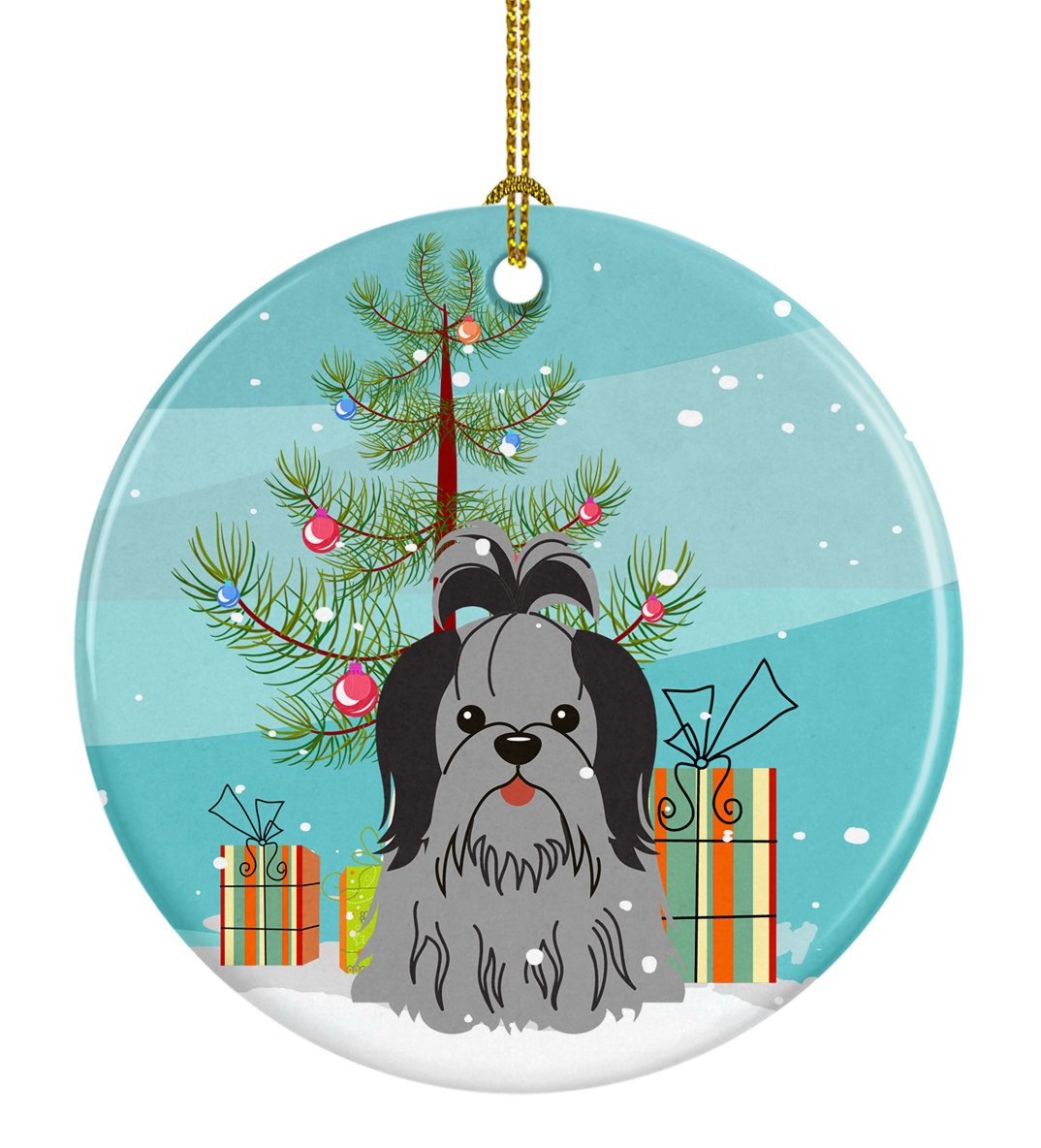 Merry Christmas Tree Shih Tzu Black Silver Ceramic Ornament BB4214CO1 by Caroline&#39;s Treasures