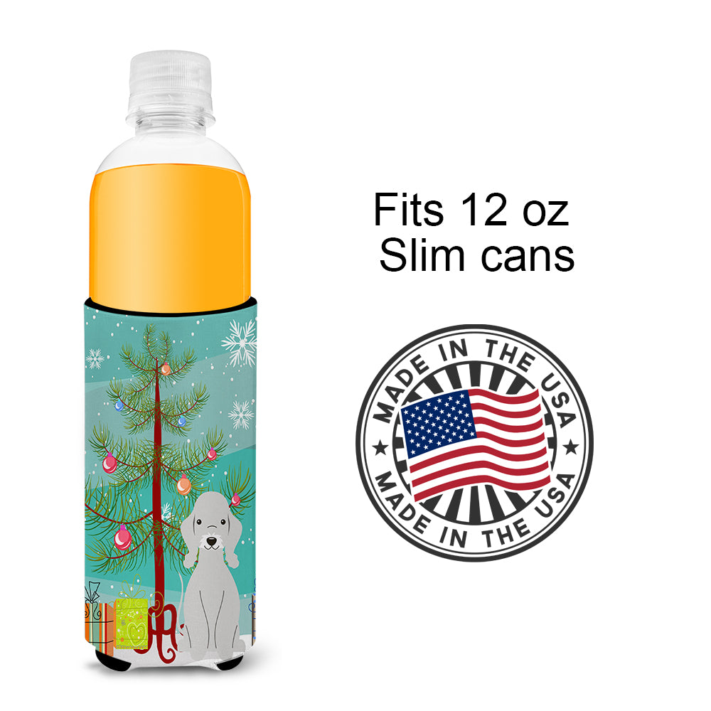 Merry Christmas Tree Bedlington Terrier Blue  Ultra Hugger for slim cans BB4215MUK  the-store.com.